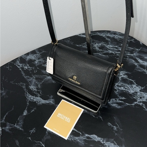 Michael Kors Jet Set Charm Small Phone Leather Crossbody Black AUTHENTIC NWT - Picture 4 of 11